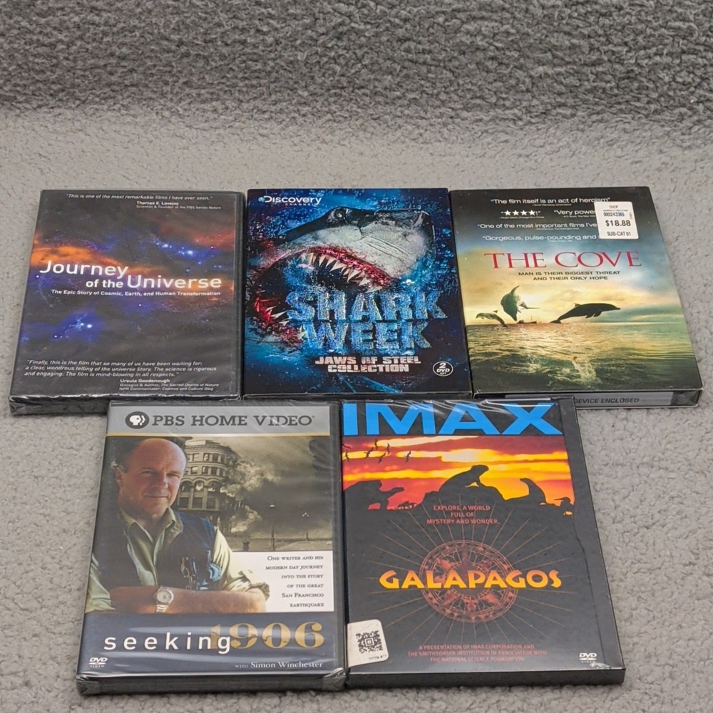 Lot Of 5 Documentary DVDs Nature Science History Cosmic Shark Week New Sealed